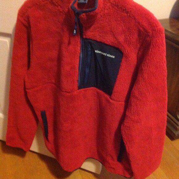 Vineyard Vines Men's Sherpa 1/4 zip Pullover Red fleece - Large - New with Tags - Picture 1 of 6